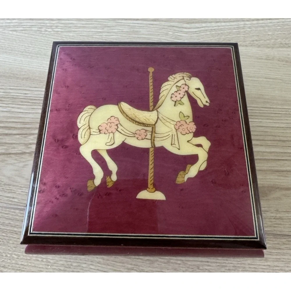 San Francisco Music Box Company Wooden Velvet-Lined Carousel Horse Music Box